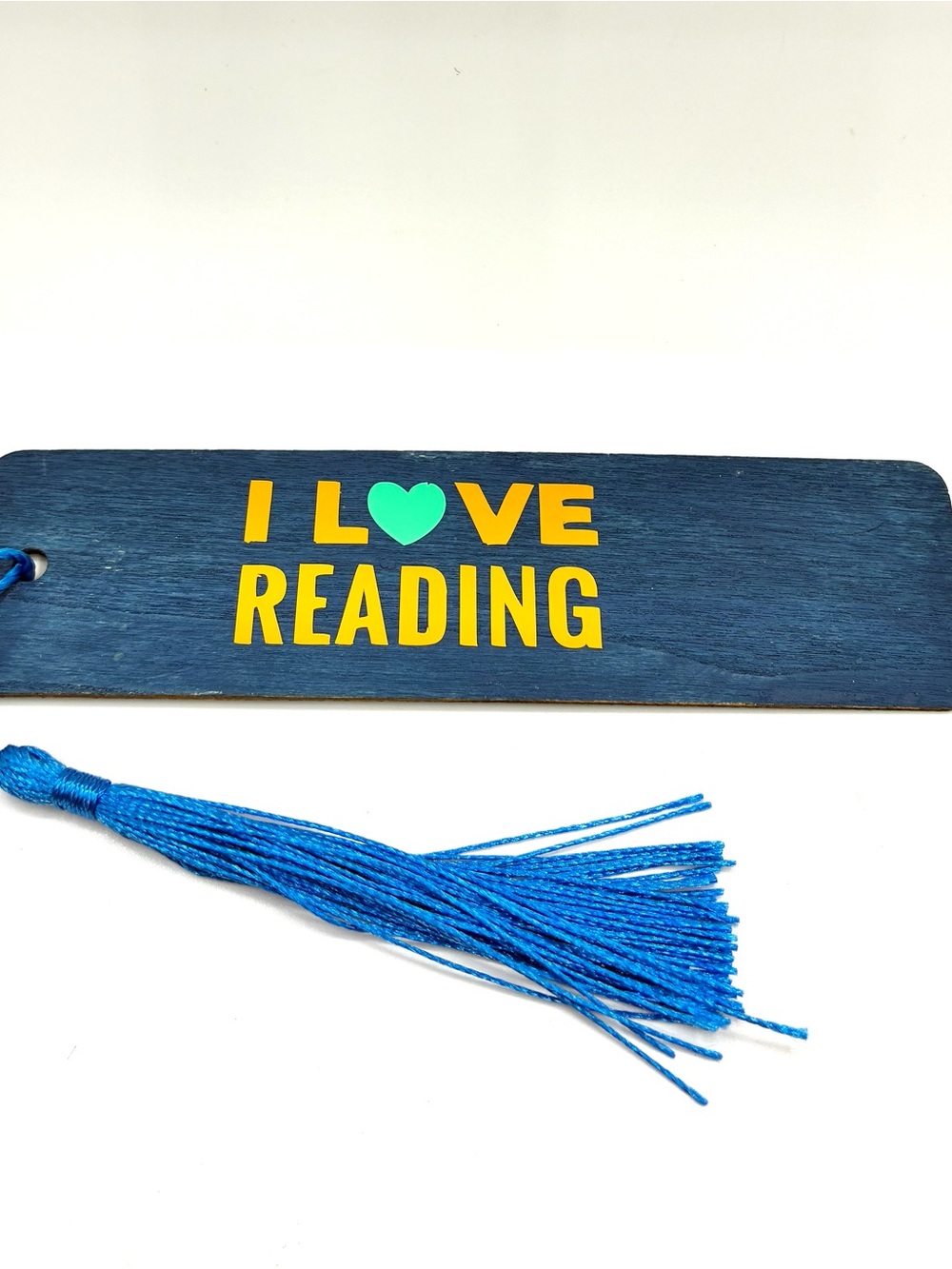 I Love Reading Blue Wooden Bookmark with Tassel